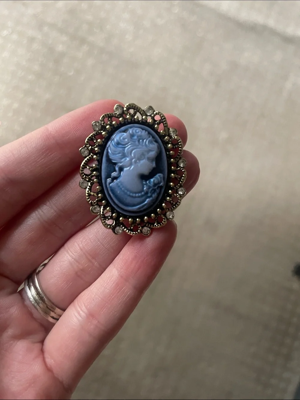Blue Cameo Lady Brooch